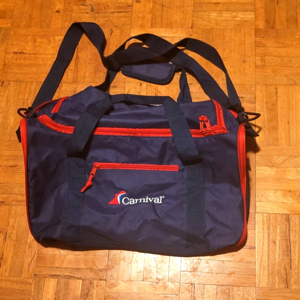 Carnival Cruise CCL Collapsible Duffle Bag With Pockets Navy Blue Red Travel